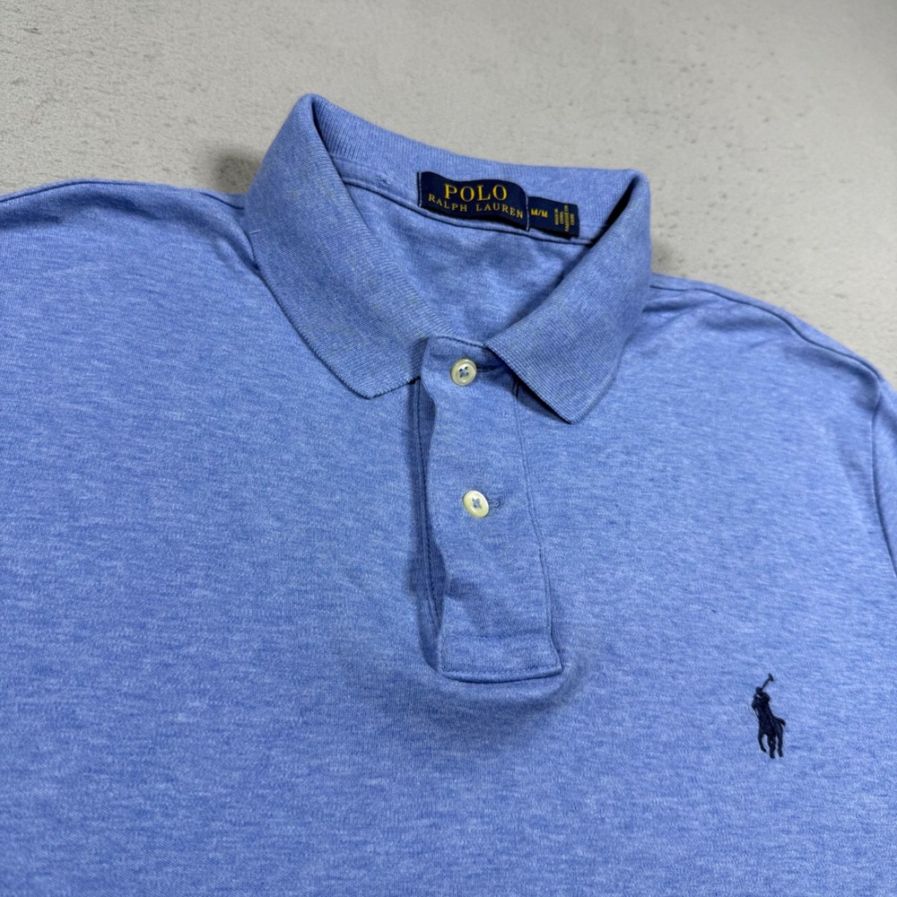 Polo Ralph Lauren Mens Short Sleeve Polo Shirt Blue Heather Cotton Size Medium